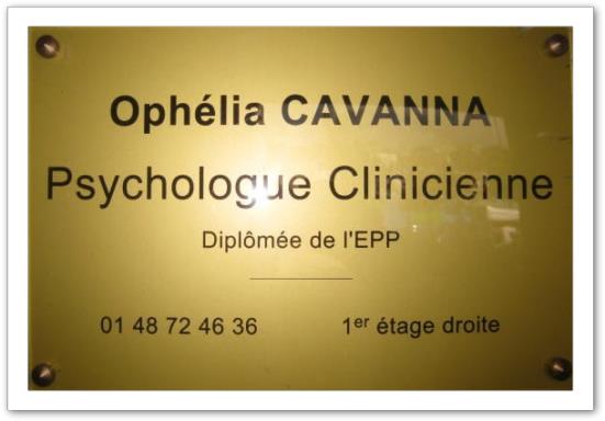 plaque professionnelle d'Ophélia Cavanna psychologue à Nogent sur marne